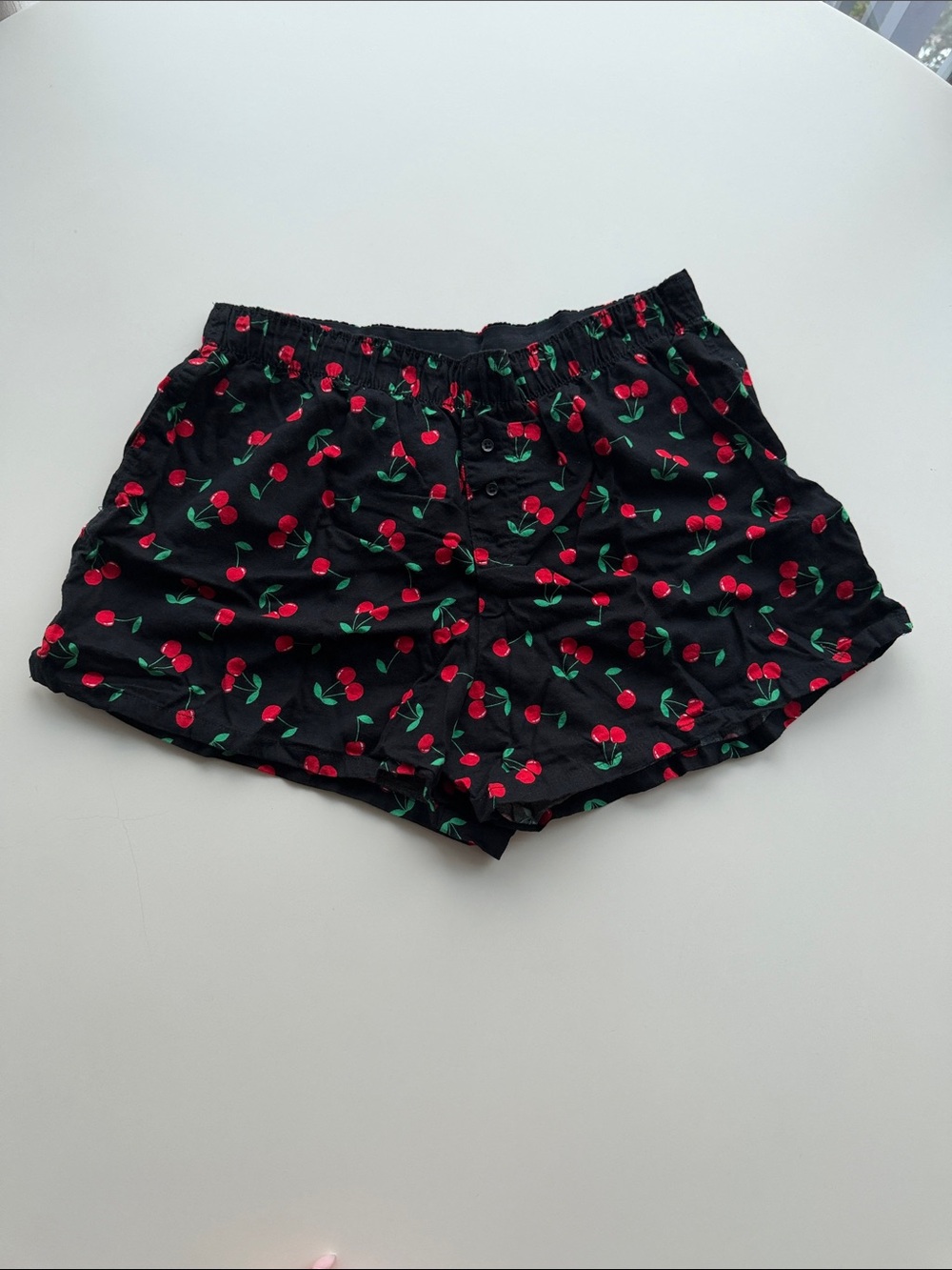Colsie Black Lounge Shorts with red Cherry Motif